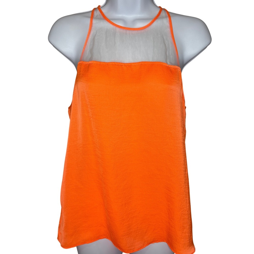 Helmut Lang × Intermix Orange Mesh Racerback Zip Tank Top Sz M Sheer Sporty